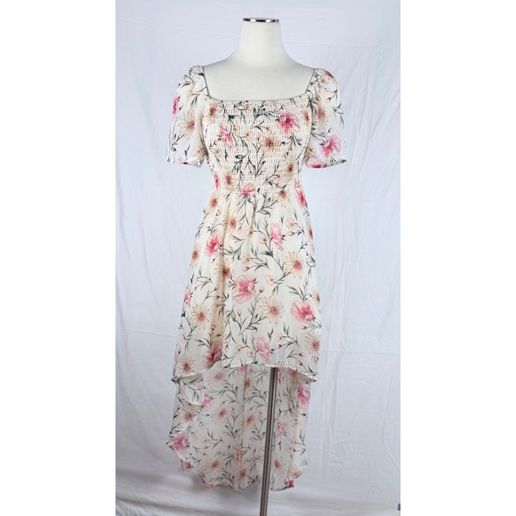 Lily Rose Dresses & Skirts - Lily Rose Floral Hi-Low Milkmaid Dress Smocked XS Cottagecore Fairy Coquette